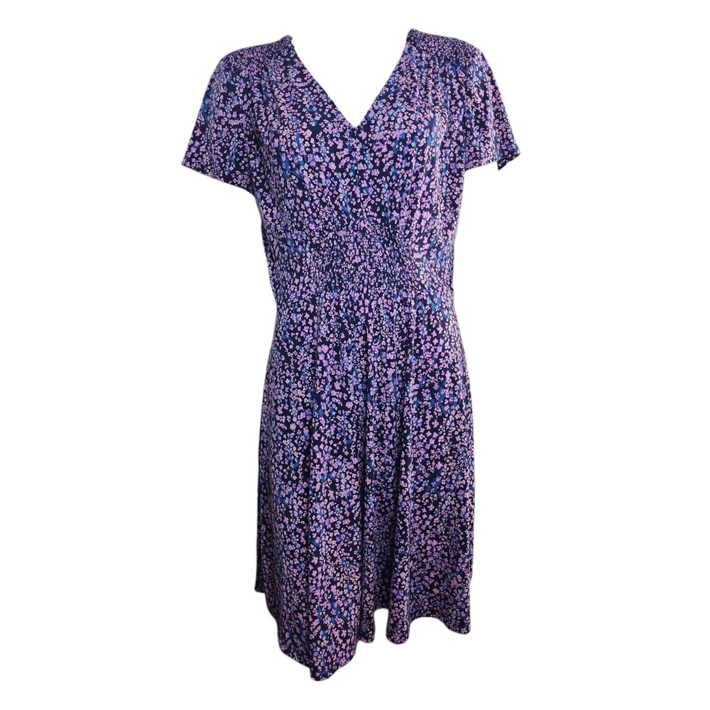 Wisp Dress Womens Size 14 Pink Blue Floral Flirty Smocked Boho Babydoll Stretch